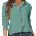 Women's Button Down Shirts Long Sleeve Basic Classic Soft Shirt Collared Fashion Dressy Casual Blouses (XS Green)
