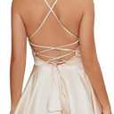 StarAneer Homecoming Dresses 2024 Cocktail Graduation Short Satin Prom Dress with Pocket(Built-in Bra) (Beige, Size 0)