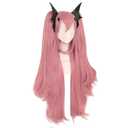 ANOGOL Hair Cap+ 3PCS Set (1 *Headwear) Long Pink Wig Anime Cosplay Hair Clip On Ponytails Pink Synthetic Wig Vampire Cosplay for Women Anime Cartoon Costume Party Halloween Christmas