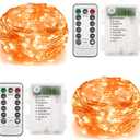 Twinkle Star 2 Pack Orange Halloween Fairy Lights Battery Operated, Total 66 ft 200 Led String Lights Remote Control Timer Silver String Light 8 Modes Firefly Lights for Garden Party Indoor Decor