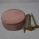 IBUYKE Velvet Round Footrest Ottoman, Makeup Vanity Stool Side Table, Velvet Dressing Table Seat, Pouf Couch Stool, Golden Steel Legs, Pink LG-30P (without storage)