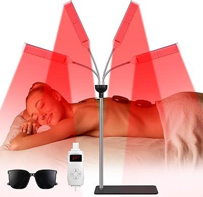 3 in 1 Red Light Therapy, Deep 660nm, 850nm and 940nm Near Infrared Led Red Light with 30-64" Adjustable Height Therapy Lamp for Body, Face, Muscle, Skin, Red Infrared Light with 4 Head (Black)