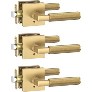 Amerdeco 3 Pack Privacy Door Handles, Champagne Bronze Interior, Knurled Lever, Heavy Duty for Bedroom and Bathroom, Reversible Keyless for Right & Left Side AM0021