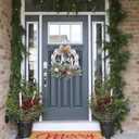 2 x idyllic 16 Inch White Wooden Welcome Wreath for Front Door- Handicraft Frame with Pine Needles Berries Shells Bow Christmas Wreath with Joy Sign Ideal Winter & Spring Decoration for Indoor & Outdoor