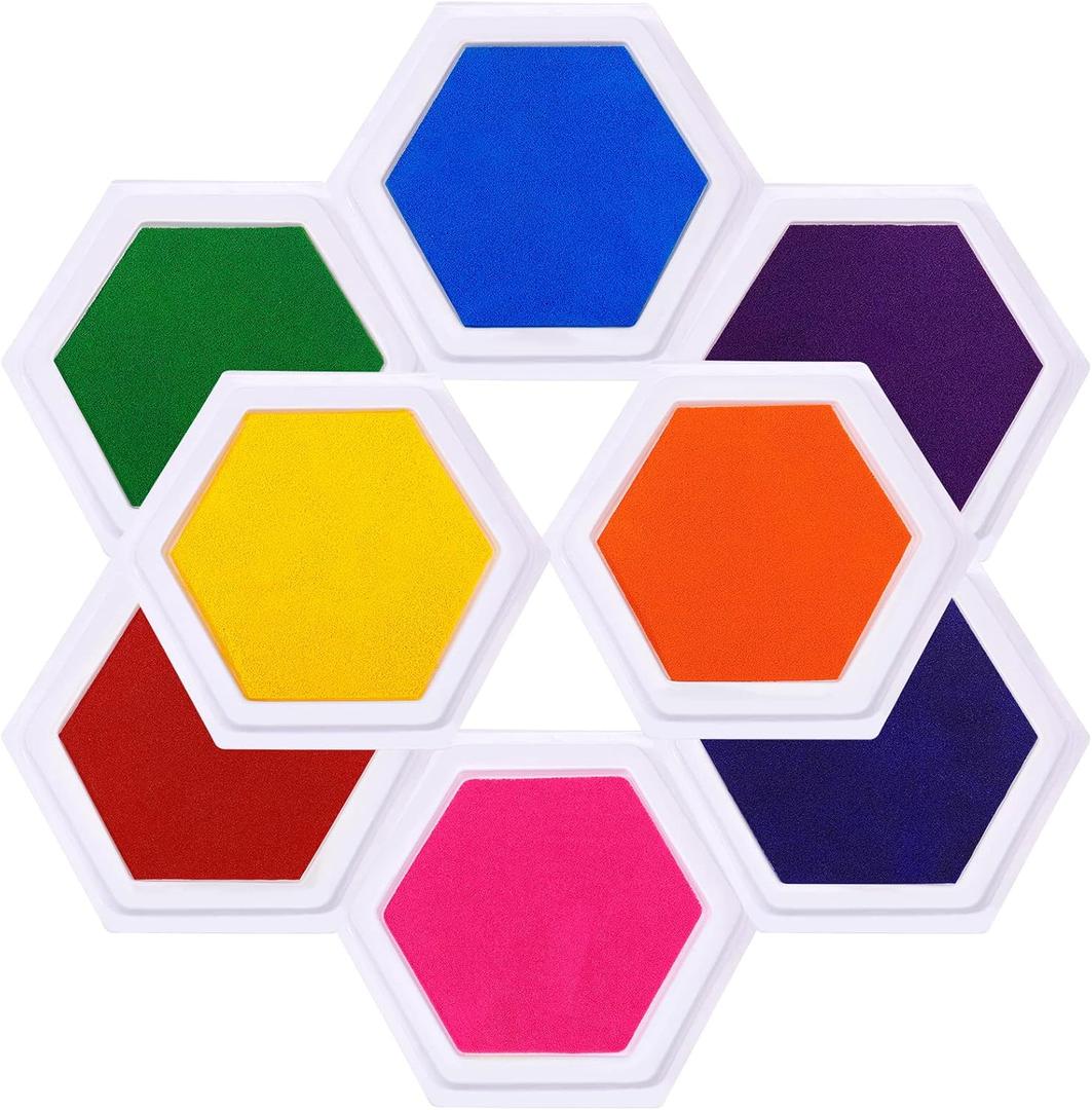7"x8" Large Ink Pads for Kids-Handprint Footprint Size Rainbow Stamps Pad, Safe & Washable Ink Pad for Fingerprint Painting Card Making Stamp Crafting Paper Wood Fabric Scrapbook Kids Birthday Gifts (8 colors hexagon)