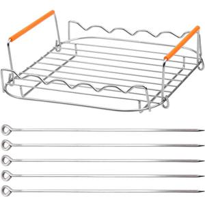 Stainless Steel Air Fryer Accessories 9 inch Square Air Fryer Skewer Rack with Handle Dehydrator Rack