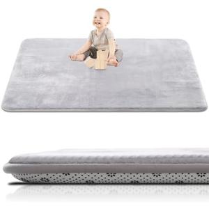 Thick Baby Play Mat for Floor, 59 x 71 Playpen, Large Tummy Time Foam, Ultra Soft Support & Plush Feel Nursery Rug, Easy Care With Non-Slip Cushioned for Infant, Kids and Toddler Crawling, Grey