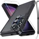 for Samsung Galaxy S25 FE Case with Screen Protector+Camera Lens Cover,Military Grade Heavy Duty Shockproof Phone Cover with Wrist Lanyard Strap for Samsung S25fe,Black Matte