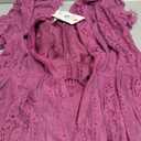 MEROKEETY Women's 2026 V Neck Short Sleeve Floral Lace Wedding Dress A Line Boho Bridesmaid Cocktail Party Maxi Dress (Plum, L)