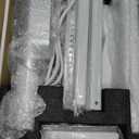 Universal TV Stand Tabletop TV Mount with Power Outlet for 50-90 Inch OLED LED Monitors, 9 Levels Height Adjustment, Ambient Lighting on The Bottom Holds up to 150lbs, White Max Vesa 600x400mm