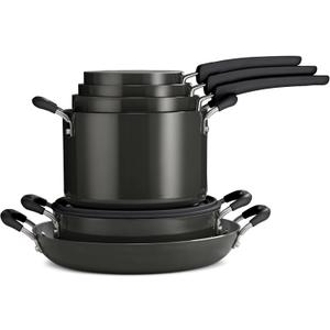 Tramontina Ceramic Non Stick 11-Piece Nesting Pots and Pans Set with Lids - Stackable Nonstick Cookware Set, Dishwasher and Oven Safe, Dark Gray, 11 PC Set