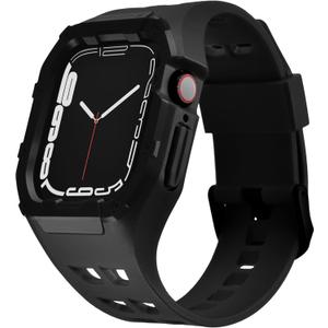 Nereides Compatible With Apple Watch Band 45mm 44mm, for Apple Watch Series series 9/8/7/6/5/4/SE/SE2, Sports Strap with TPU Band,Shockproof PC Frame Bumper, Rugged Heavy Duty Band Men (Original Black)