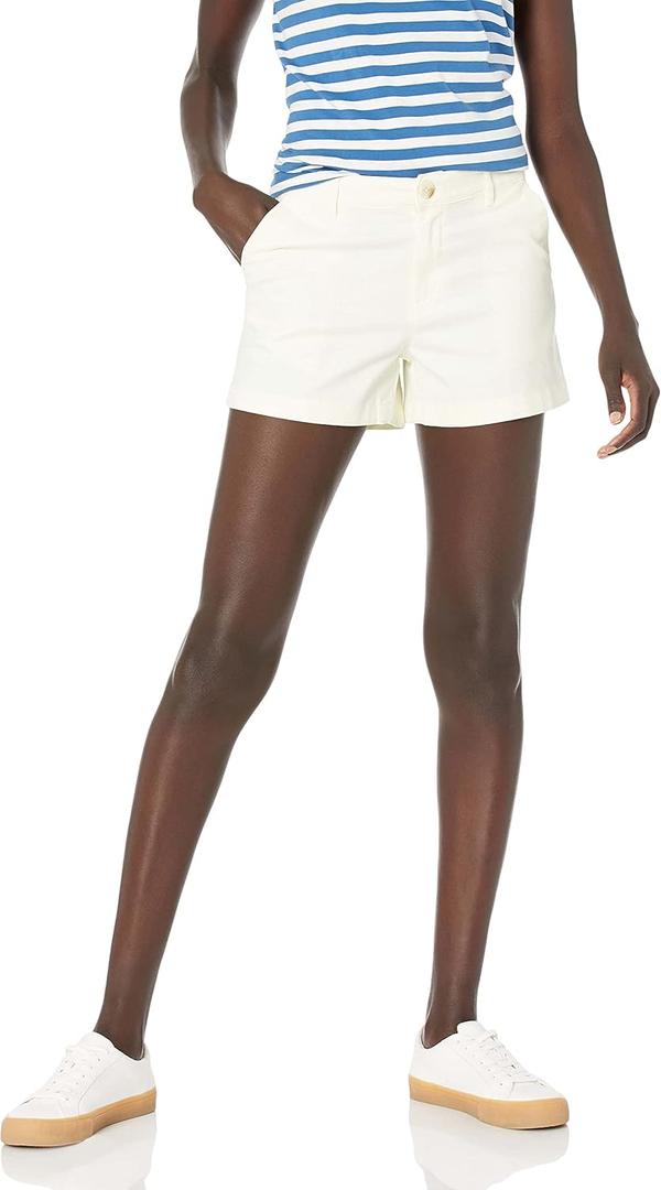 Women's Mid-Rise Slim-Fit 3.5 Inch Inseam Khaki Shorts (6, Cream)
