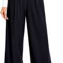 AVAMO Slacks for Women Dress Pants Stretchy Work Pants Wide Leg High Waisted Business Casual Trousers with Pockets Waffle (Medium, Black)