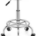 Heavy Duty Stainless Steel Stool for Work Bench, Adjustable Swivel Stool with 5 Wheels, 304 Stainless Steel Structure, Round Cushion, Load-Bearing 450 Ib, Pulley model