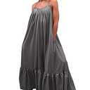 Women's Sexy Spaghetti Strap Sleeveless Ruffle Hem Bandage Oversized Club Beach Loose Long Maxi Swing Dress Dark Gray L