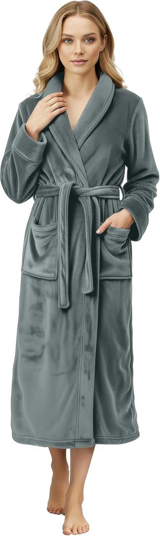 NY Threads Premium Womens Robe, Plush Fleece Long Bath Robe for Women, Fluffy Soft Women's Bathrobe (Medium, Dark Grey)