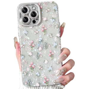 NITITOP Compatible with iPhone 14 Pro Max Case Cute Flower Floral Shell Textures for Girls Women Soft TPU Slim Hard Back with Lens Protective Phone Cover - Tulip Pack of 2