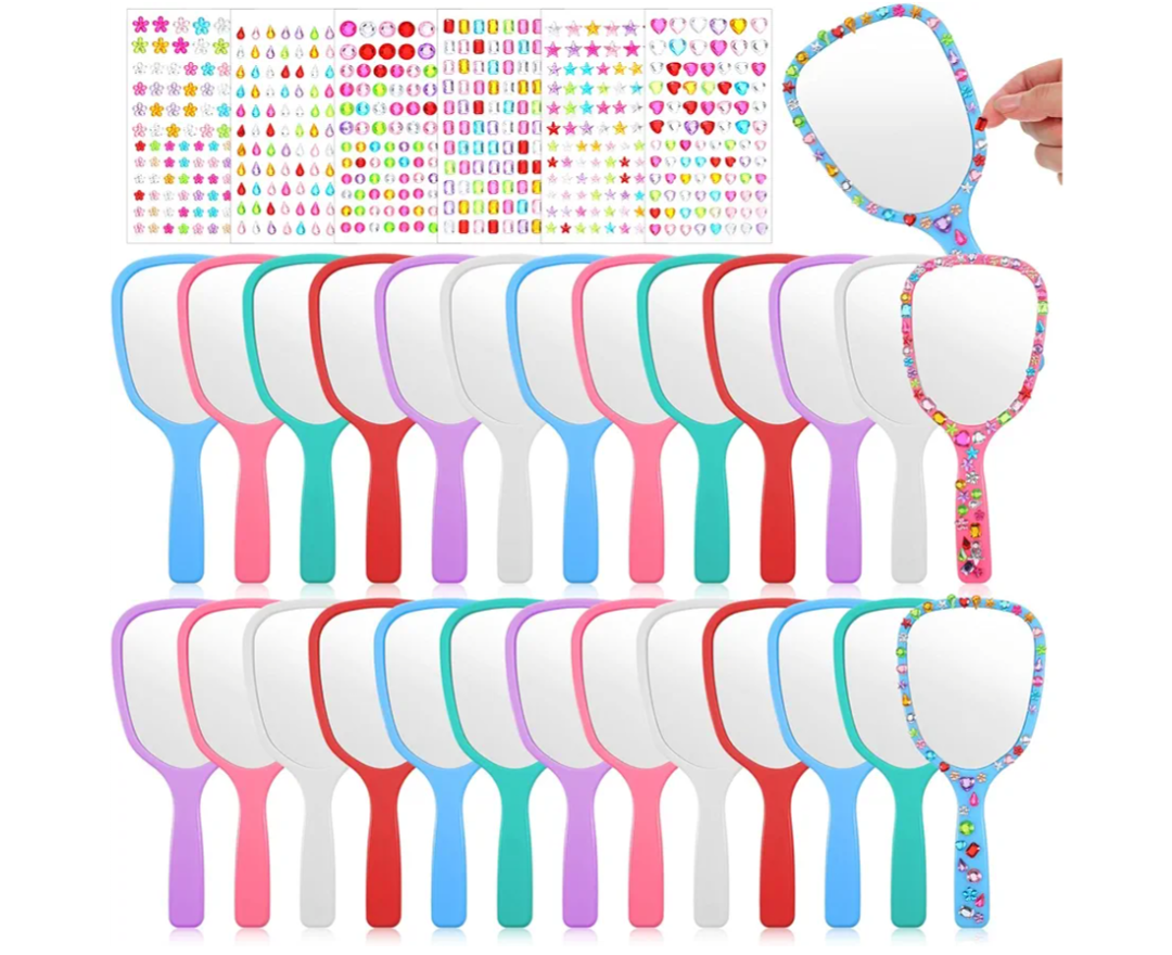 Wonderjune 24 Pcs Handheld Mirror DIY Decorate Your Own Mermaid Princess Mirror for Princess Birthday Party Favors Crafts Mermaid Game Decorations Supplies