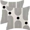 Boho Mid Century Pillow Covers 24x24 Inch Set of 2, Abstract Simple Black and White Stripe Decorative Throw Pillowcase Boho Stripe Outdoor Cushion Cover for Sofa Couch Living Room Bed Decor