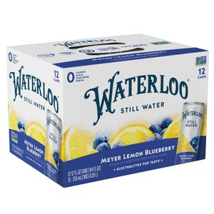 Waterloo Still Water, Meyer Lemon Blueberry Naturally Flavored Purified Water | 12 Fl Oz Cans (Pack of 12) Zero Calories and Zero Sugar or Sweeteners (EXP 02/26/27)