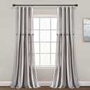 Lush Decor Linen Button Window Curtain Panel, Single, 40" W x 84" L, Grey - Country Curtains - Rustic Decor - Color Block Modern Farmhouse Curtains For Living Room, Bedroom & Dining Room
