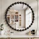 Round Vanity Mirror with Beaded Frame, 28 Inch Circle Wall Mirror for Bedroom Dresser, Entryway, Bathroom, Living Room, Decorative Hanging Wall Mirror, Black