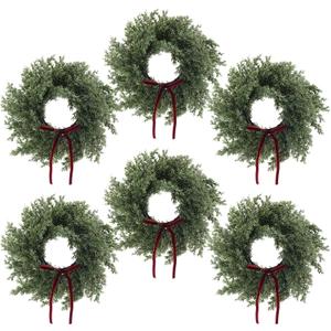 Suncalla 6 Set 12 Inches Christmas Pine Wreath with Red Bow Cedar Wreaths Realistic Christmas Decorations for Holiday Xmas Wall, Window, Outdoor Indoor