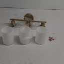 3-Light Bathroom Light Fixtures, Brushed Gold Vanity Light, Farmhouse Wall Lights with Milky White Frosted Glass Shades, Bathroom Wall Lamp for Mirror Kitchen Bedroom Hallway Living Room