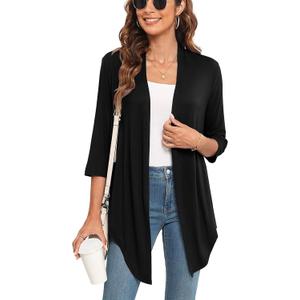 Veryoung Women's 2026 Casual Short Sleeve Cardigan Front Tie Lightweight Summer Casual Open Front Cardigans (Black, M)