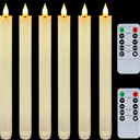 Homemory 6 Pcs Wax Flameless Taper Candles with Remote Timer and Dimmer, LED Candle Sticks with Flickering Light, Ivory Battery Operated Window Candles, 9.6 Inches for Wedding Home Indoor Decoration