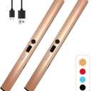 2 PCS Candle Lighter,Windproof Flameless Electric Lighter with LED Power Display  Safety Switch, Upgraded Plasma USB Rechargeable Lighters for Birthday Camping BBQ (Champagne Gold)