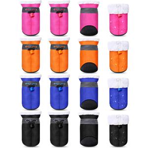 Weewooday 4 Sets 16 Pcs Waterproof Dog Shoes Rain Snow Boots Paw Protectors Breathable Dog Winter Boot Anti Slip Sock Shoe with Adjustable Drawstring for Pet(Blue, Black, Pink, Orange,No. 4, 5x4.5cm)