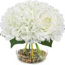 N&T NIETING Artificial Hydrangea Flowers with Vase White Fake Flowers with Rose Faux Hydrangea Flowers with Faux Water Real Stone for Home Office Table Room Wedding Centerpiece Decorations