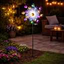Alpine Corporation Solar Metal Peacock Garden Spinner Stake with Fiber Optic LED Light, Outdoor Wind Spinner Yard Decor, Weather-Resistant Kinetic Lawn Ornament for Patio, Garden & Walkway