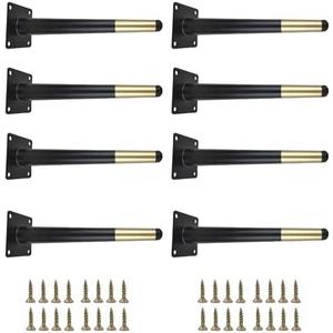 Smaxcn 8pcs 9 7/8 inch (25cm) Matte Black Gold Metal Furniture Legs, Straight Metal Cabinet Legs with Level Feet