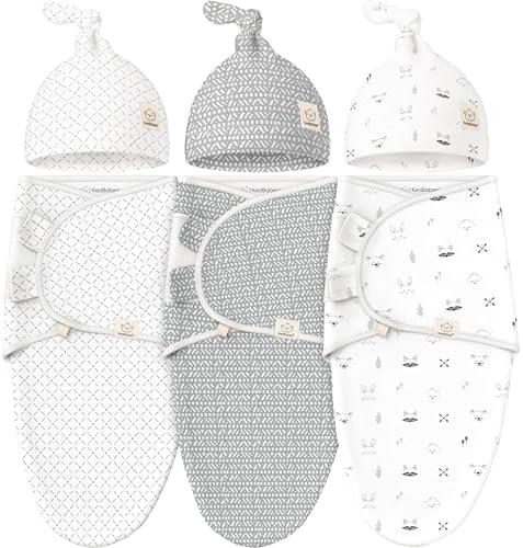 KeaBabies 3-Pack Swaddles for Newborns, Girls, Boys with Hats - Organic Soft Baby Sleep Sacks, Breathable Baby Swaddle 3-6 Months Beanies Set, Premie Infant Sleep Sack 0-3 Months (Nordic)