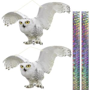 4 x 2PCS Fake Owl to Keep Pigeon Away from Balcony Flat Paper Garden Owl to Scare Woodpecker Away from House Hanging Plastic Owls with Reflective Tape Pigeons Scare Devices for Outdoor Porch Patio Roof