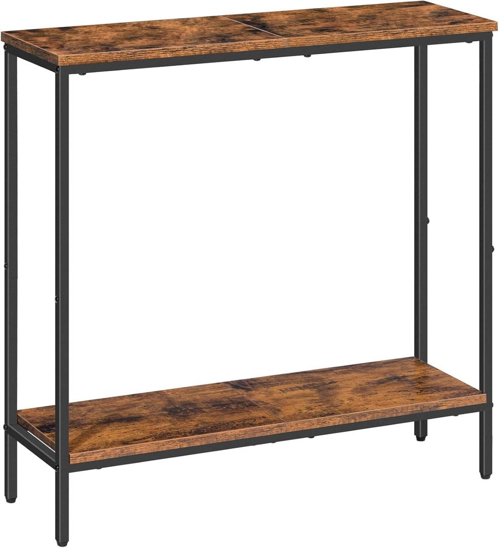 HOOBRO 29.5" L Narrow Console Table, Sofa Table Behind Couch with 2-Tier Storage Display Shelves, 8.7" D Small Entryway Table for Hallway, Foyer, Living Room, Bedroom, Rustic Brown and Black BF22XG01