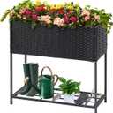 LEWIS&WAYNE Raised Garden Beds Outdoor with Legs Handmade Wicker Planter Box with Removable Liner & Storage Shelf Elevated Garden Bed for Vegetable Flower Herb - Black