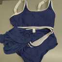 Girls Swimsuit Double Strap High Waist Sporty Bikini Swimsuits Swim Cover Up Skirt 3 Piece Set (Blue) 15-16Y