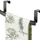 mDesign Steel Over Door Curved Towel Bar Storage, Hanger for Cabinet or Cupboard, Holder Rack for Kitchen, Bathroom - Holds Hand/Dish Towels, Washcloths - Spira Collection - Black (Pack of 1)