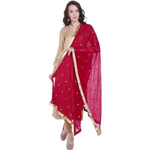 themilestocks Woman's Embroidered Chiffon Dupatta Scarf Shawl Wrap Soft Indian Bridal Wedding - Off White (90 Inches X 32 Inches || 228 cm X 81cm, Dark Pink)
