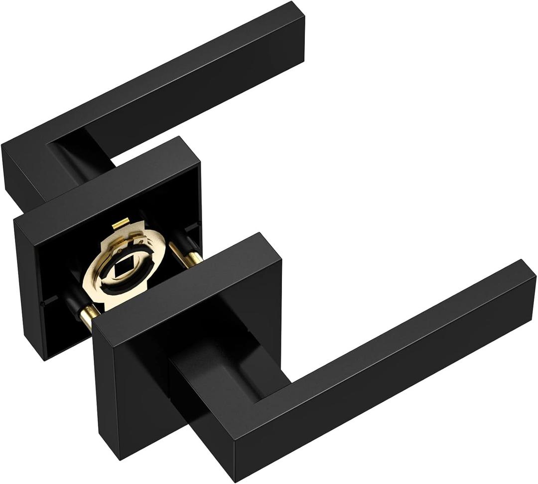 TICONN Dummy Door Handle, Heavy Duty Reversible Square Dummy Door Lever for Indoor, Bedroom, Closet (1 Pack, Front & Back Pair, Matte Black)