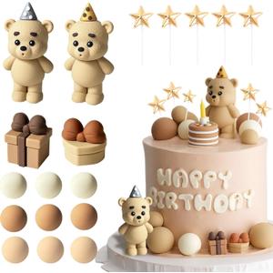 13 PCS Bear Cake Toppers Bear Cake Decor Cake Toppers Bear Birthday Party Decor Baby Bear Cake Topper Ball for Boy Girl Baby Shower Birthday Party