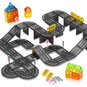 Magnetic Tiles, Construction Magnetic Road Tiles Set, STEM Road Blocks Building Tile, Educational Magnets Tile Toys for Boys Kids Toddlers Ages 3 4 5 6 7 8 9+ Year Old Gifts
