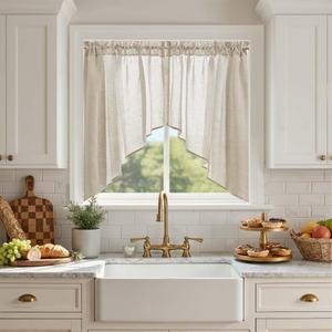 jinchan Swag Valance for Windows 36 Inch Length Farmhouse Linen Kitchen Valance Country Light Filtering Small Window Treatment for Bedroom Living Room 2 Panels Beige