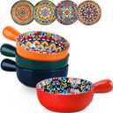 vancasso Soup Bowls with Handles, 23 Oz French Onion Soup Bowls Oven Safe, Bohemian Ceramic Soup Crocks for Cereal, Pasta, Beef Stew, Chilli, Microwave Dishwasher Safe-6.2 inch, Set of 4