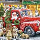 Christmas Puzzle Jigsaw Puzzles for Adults 1000 Pieces Red Truck and Dog, Santa Claus Toy Shop with Letters on Back No Dust for Holiday Party Family Fun Decor, Finished Size 27.5" x 19.7"