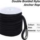 NovelBee 1" Anchor Line 150',Double Braid Nylon Rope with Thimble (Black)